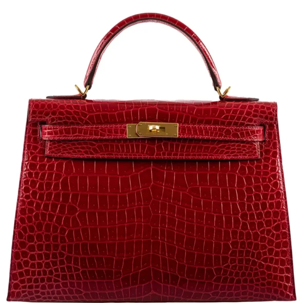 High-End-Hermès-Inspired Kelly 32 Braise Porosus Crocodile GHW - Exotic Creations