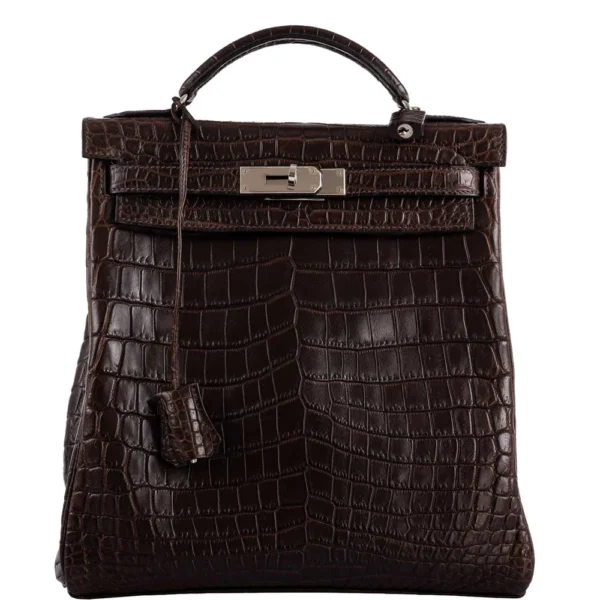 High-End-Hermès-Inspired Kelly Ado 27 Matte Havane Niloticus Crocodile PHW - Exotic Creations