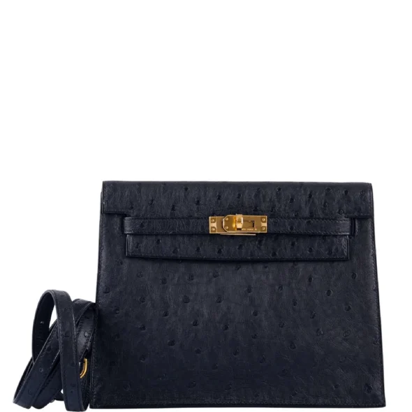 High-End-Hermès-Inspired Kelly Danse II Black Ostrich GHW - Exotic Creations