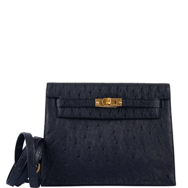 High-End-Hermès-Inspired Kelly Danse II Black Ostrich GHW - Exotic Creations