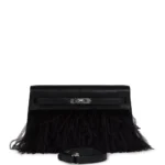 High-End-Hermès-Inspired Kelly Elan Foile Black Chevre Chamkila & Ostrich Feather PHW - Exotic Creations