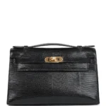 High-End-Hermès-Inspired Kelly Pochette Black Varanus Niloticus Lizard GHW - Exotic Creations