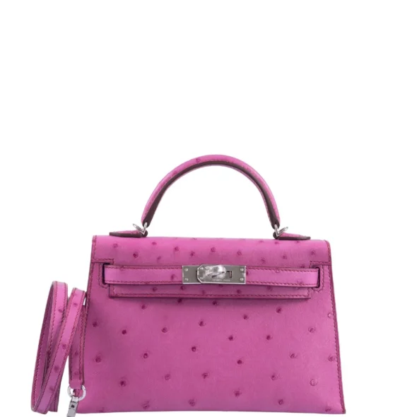 High-End-Hermès-Inspired Mini Kelly 20 Fuchsia Ostrich PHW - Exotic Creations