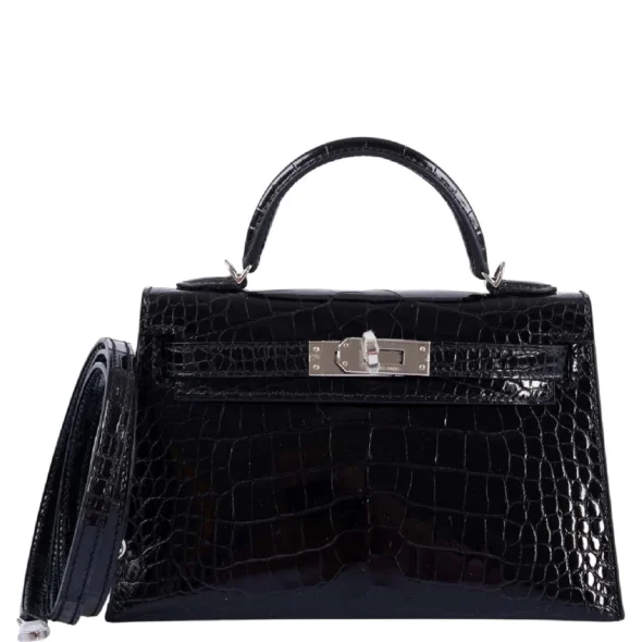 High-End Hermès-Inspired Mini Kelly 20 II Black Alligator PHW | Exotic Creations