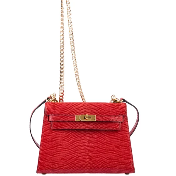High-End-Hermès-Inspired Mini Shoulder Kelly 20 Rouge Vif Lizard GHW - Exotic Creations
