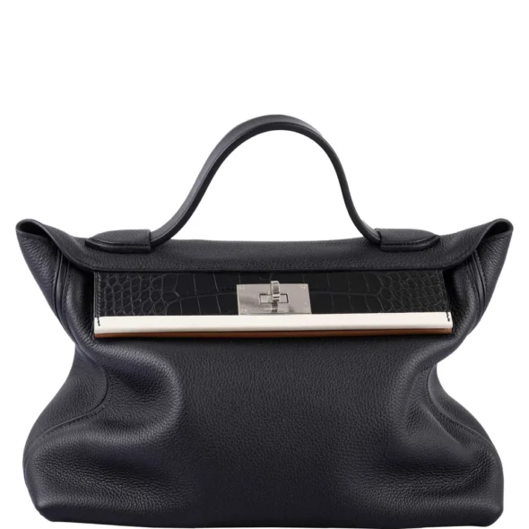 High-End-Hermès-Inspired Touch 24/24 35 Black Togo & Matte Alligator PHW - Exotic Creations