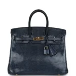 Luxury Hermès-Inspired Handbags Birkin 25 Bleu De Malte Varanus Niloticus Lizard GHW - Exotic Creations