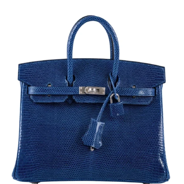 Luxury Hermès-Inspired Handbags Birkin 25 Blue Sapphire Niloticus Lizard PHW - Exotic Creations