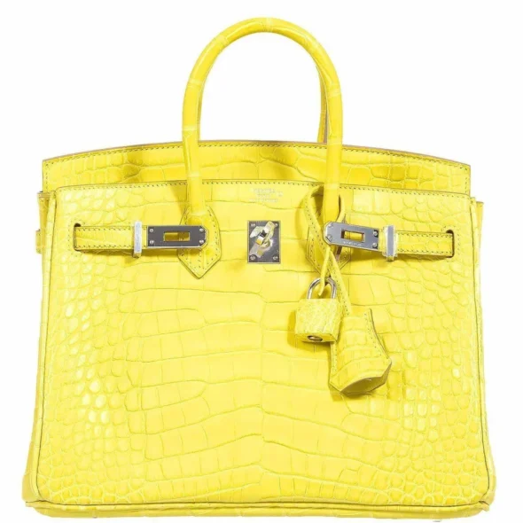 Luxury Hermès-Inspired Handbags Birkin 25 Lime Yellow Matte Alligator PHW - Exotic Creations