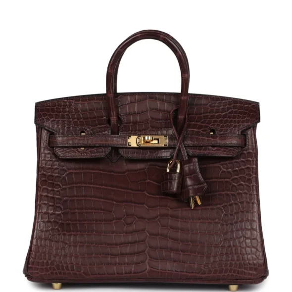 Luxury Hermès-Inspired Handbags Birkin 25 Rouge Matte Porosus Crocodile GHW - Exotic Creations