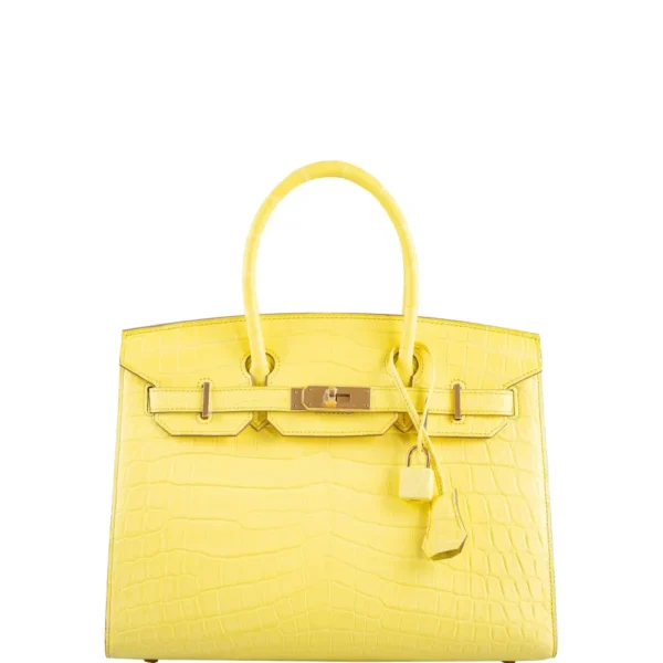 Luxury Hermès-Inspired Handbags Birkin 30 Jaune Citron Matte Niloticus Crocodile GHW - Exotic Creations