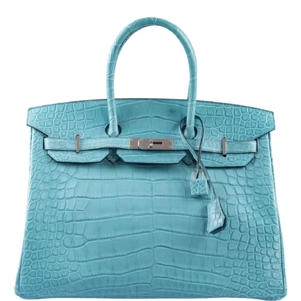 Luxury Hermès-Inspired Handbags Birkin 35 Blue Atoll Matte Alligator PHW - Exotic Creations