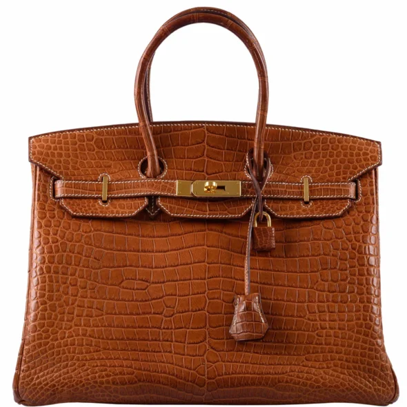 Luxury Hermès-Inspired Handbags Birkin 35 Matte Fauve Barenia Porosus Crocodile GHW - Exotic Creations