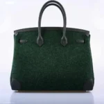 Luxury Hermès-Inspired Handbags Birkin 35 Vert Fonce Feutre Wool & Vert Anglais Swift PHW - Exotic Creations Back