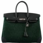 Luxury Hermès-Inspired Handbags Birkin 35 Vert Fonce Feutre Wool & Vert Anglais Swift PHW - Exotic Creations Front