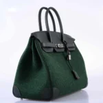 Luxury Hermès-Inspired Handbags Birkin 35 Vert Fonce Feutre Wool & Vert Anglais Swift PHW - Exotic Creations Side1