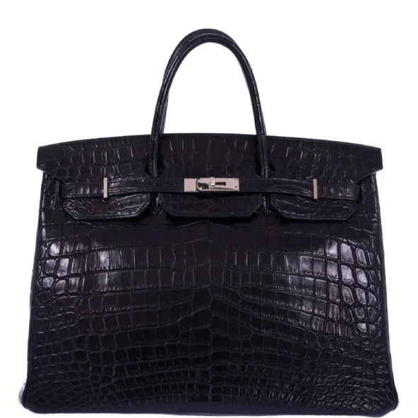 Luxury Hermès-Inspired Handbags Birkin 40 Black Matte Porosus Crocodile PHW - Exotic Creations
