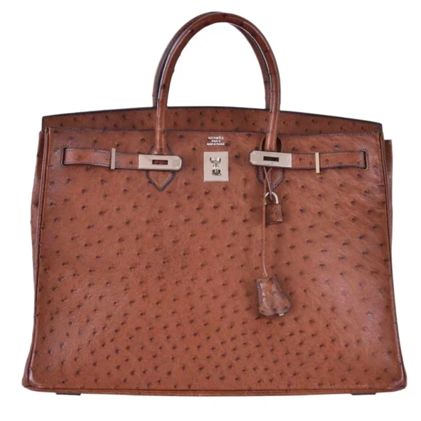 Luxury Hermès-Inspired Handbags Birkin 40 Noisette Chevre Beige Ostrich PHW - Exotic Creations