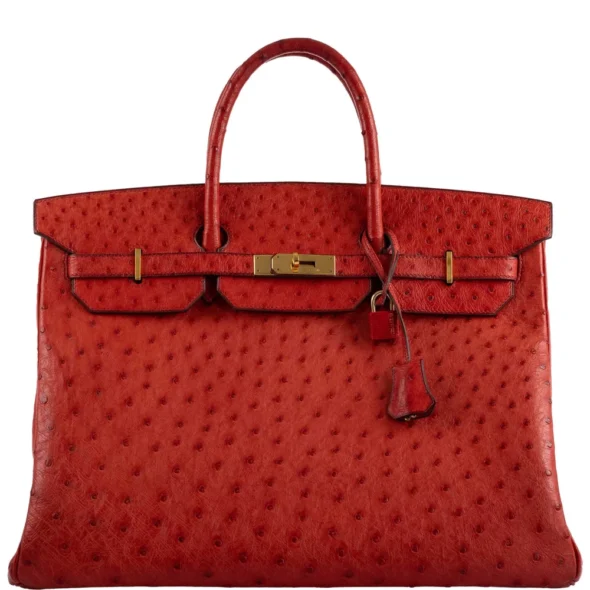Luxury Hermès-Inspired Handbags Birkin 40 Rouge Vif Ostrich GHW - Exotic Creations