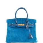 Luxury Hermès-Inspired Handbags HSS Birkin 30 Blue Izmir & Blue Colvert Porosus Crocodile BGHW - Exotic Creations