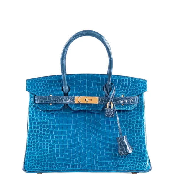 Luxury Hermès-Inspired Handbags HSS Birkin 30 Blue Izmir & Blue Colvert Porosus Crocodile BGHW - Exotic Creations