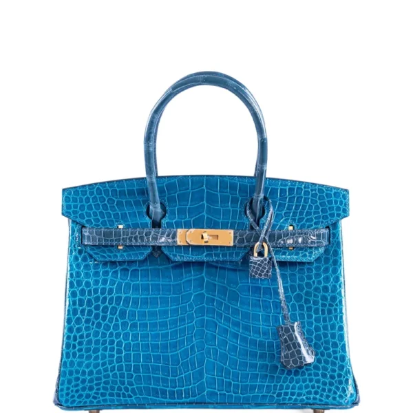 Luxury Hermès-Inspired Handbags HSS Birkin 30 Blue Izmir & Blue Colvert Porosus Crocodile BGHW - Exotic Creations