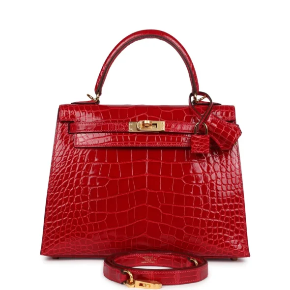 Hermès-Inspired Kelly 25 Braise Shiny Alligator Bag