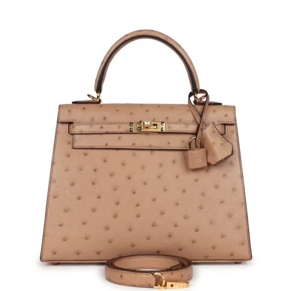 Luxury Hermès-Inspired Handbags Kelly 25 Chai Ostrich GHW - Exotic Creations