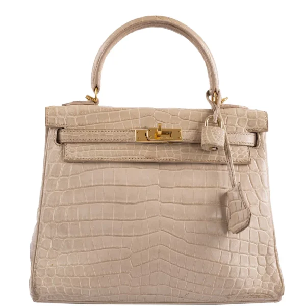 Luxury Hermès-Inspired Handbags Kelly 25 Poussiere Matte Niloticus Crocodile GHW - Exotic Creations