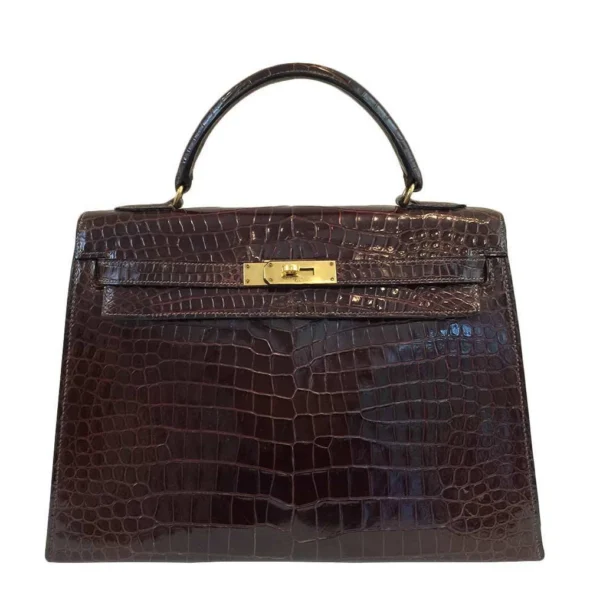 Luxury Hermès-Inspired Handbags Kelly 32 Crocodile Bordeaux GHW - Exotic Creations