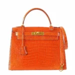 Luxury Hermès-Inspired Handbags Kelly 32 Orange Crocodile GHW - Exotic Creations