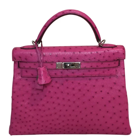 Luxury Hermès-Inspired Handbags Kelly 32 Pink Fuchsia Ostrich PHW - Exotic Creations