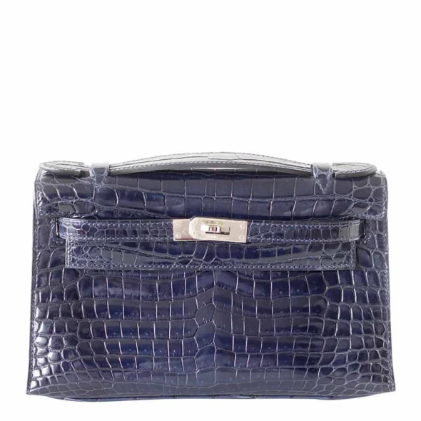 Luxury Hermès-Inspired Handbags Kelly JPG Pochette Bleu Abyss PHW - Exotic Creations