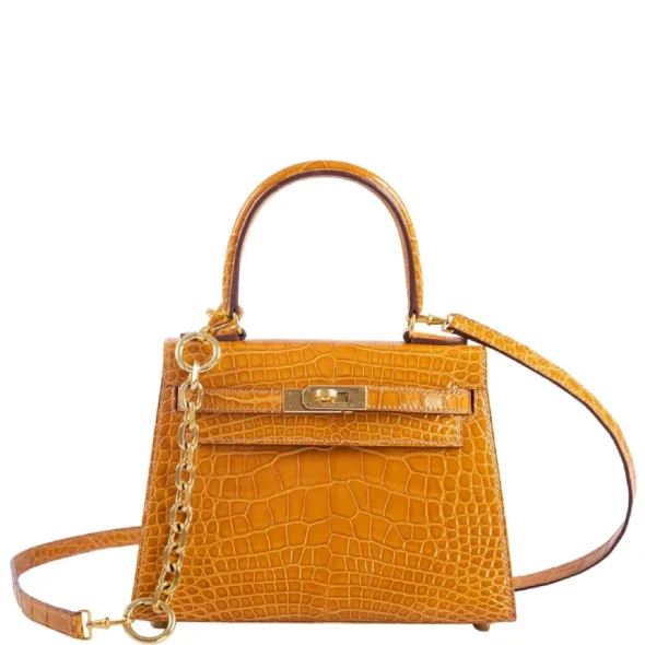 Luxury Hermès-Inspired Handbags Mini Kelly 20 Saffron Alligator GHW - Exotic Creations