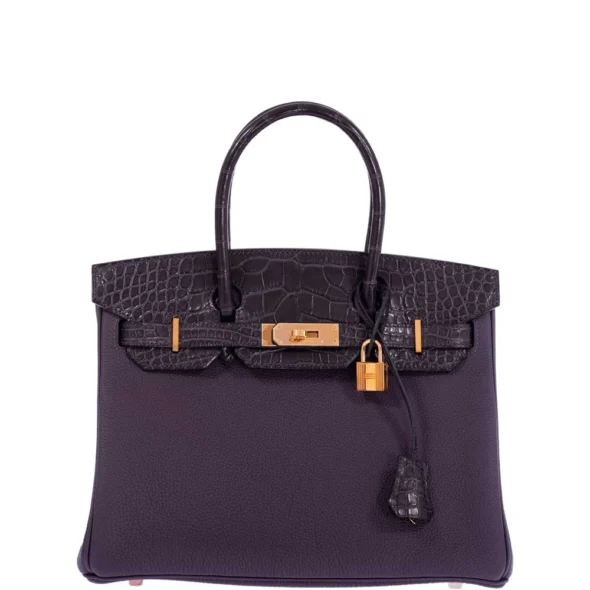 Luxury Hermès-Inspired Handbags Touch Birkin 30 Prunoir Togo & Raisin Matte Alligator RGHW - Exotic Creations