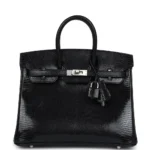 Mirror Quality Hermès Birkin 25 Black Black Varanus Niloticus Lizard PHW - Exotic Creations