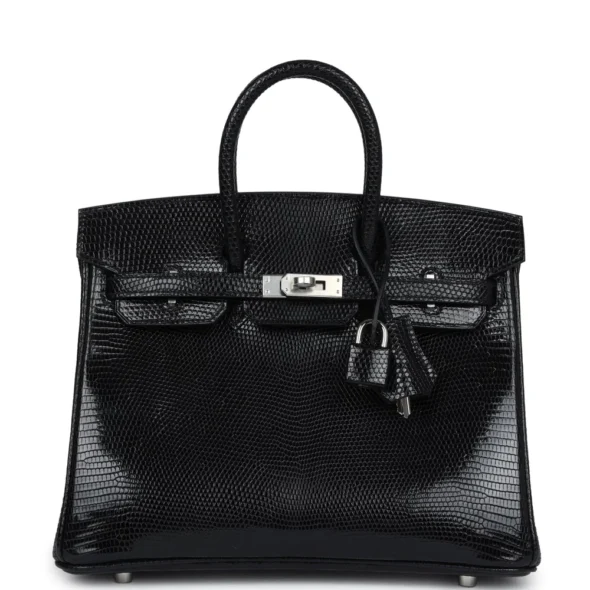 Mirror Quality Hermès Birkin 25 Black Black Varanus Niloticus Lizard PHW - Exotic Creations