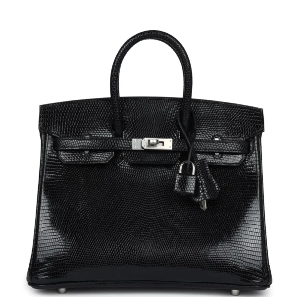 Mirror Quality Hermès Birkin 25 Black Black Varanus Niloticus Lizard PHW - Exotic Creations