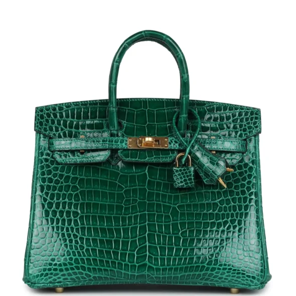 Mirror Quality Hermès Birkin 25 Vert Emeraude Shiny Porosus Crocodile GHW - Exotic Creations