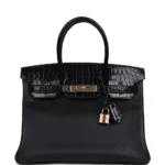 Mirror Quality Hermès Birkin 30 Black Shiny Niloticus Crocodile & Novillo Touch RGHW - Exotic Creations