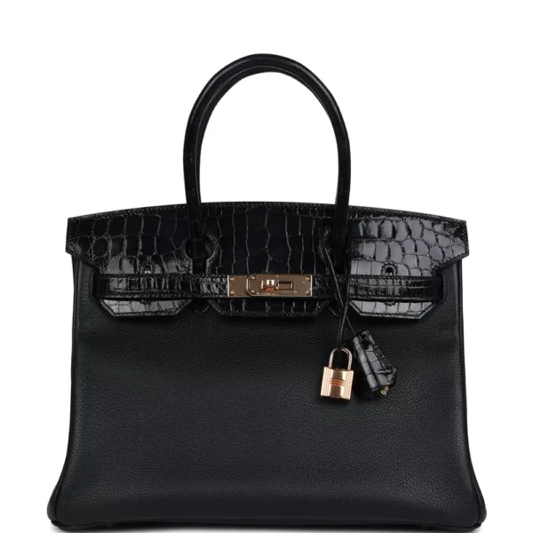 Mirror Quality Hermès Birkin 30 Black Shiny Niloticus Crocodile & Novillo Touch RGHW - Exotic Creations