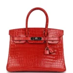 Mirror Quality Hermès Birkin 30 Geranium Shiny Niloticus Crocodile PHW - Exotic Creations