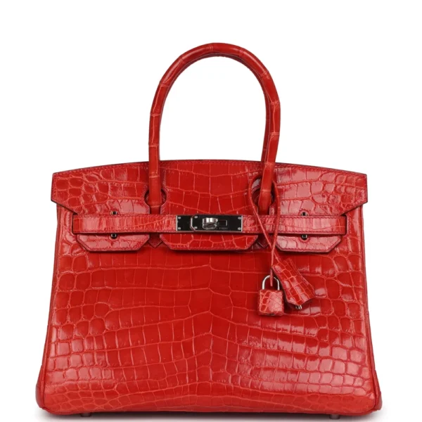 Mirror Quality Hermès Birkin 30 Geranium Shiny Niloticus Crocodile PHW - Exotic Creations