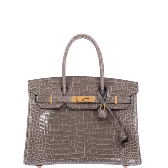 Mirror Quality Hermès Birkin 30 Gris Tourterelle Porosus Crocodile GHW - Exotic Creations
