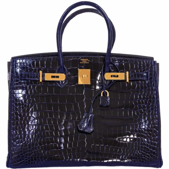 Mirror Quality Hermès Birkin 35 Blue Marine Shiny Porosus Crocodile GHW - Exotic Creations