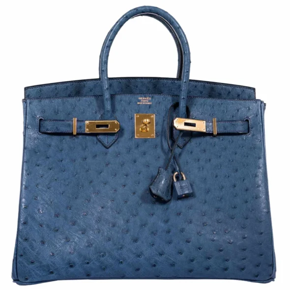 Mirror Quality Hermès Birkin 35 Blue Roi Ostrich GHW - Exotic Creations