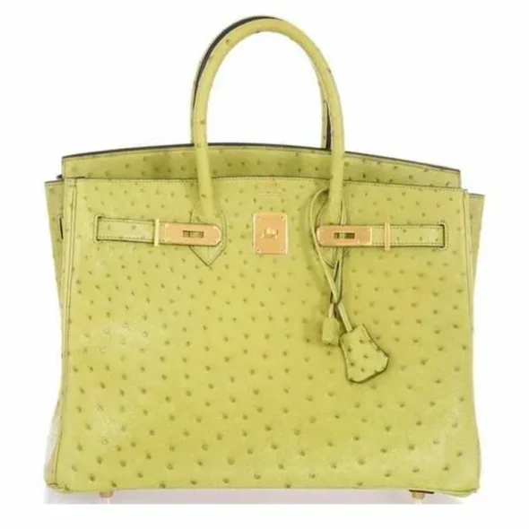 Mirror Quality Hermès Birkin 35 Ostrich Vert Anis GHW - Exotic Creations