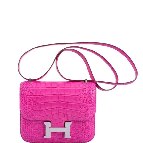 Mirror Quality Hermès Constance 18 Rose Shocking Matte Alligator PHW - Exotic Creations
