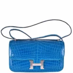Mirror Quality Hermès Constance Elan Blue Izmir Shiny Niloticus Crocodile PHW - Exotic Creations
