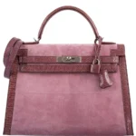 Mirror Quality Hermès HSS Kelly 32 Mauve Lizard & Rosedienne Doblis Suede PHW - Exotic Creations